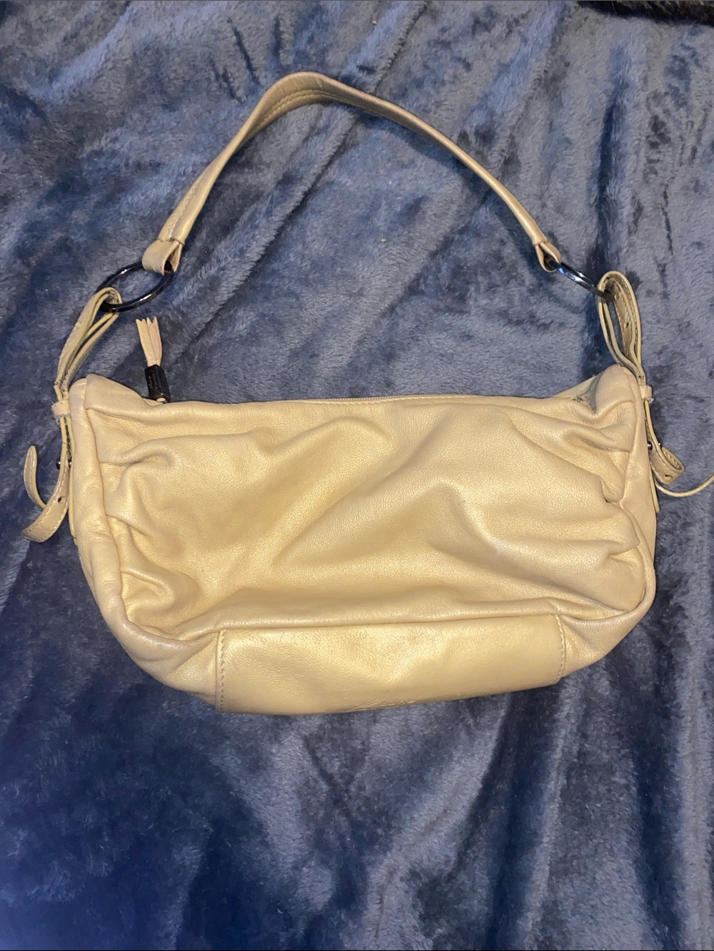 Stone Mountain Accessories Beige Leather Shoulder Hobo Bag with Gathered Detail